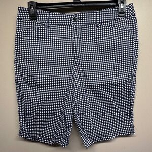 St Johns Bay Bermuda Shorts Womens Size 12 Navy White Gingham Check Classic Fit